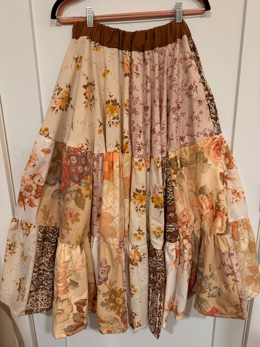 Brown floral patchwork skirt